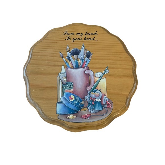 Decorative Round Wooden Plaque Handmade “From My Hands to Your Heart” - Picture 1 of 3